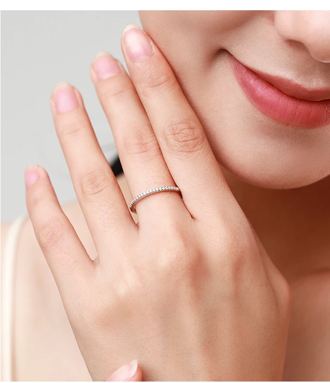 925 Sterling Silver Zircon Ring for Women - Elegant Geometric Wedding Band