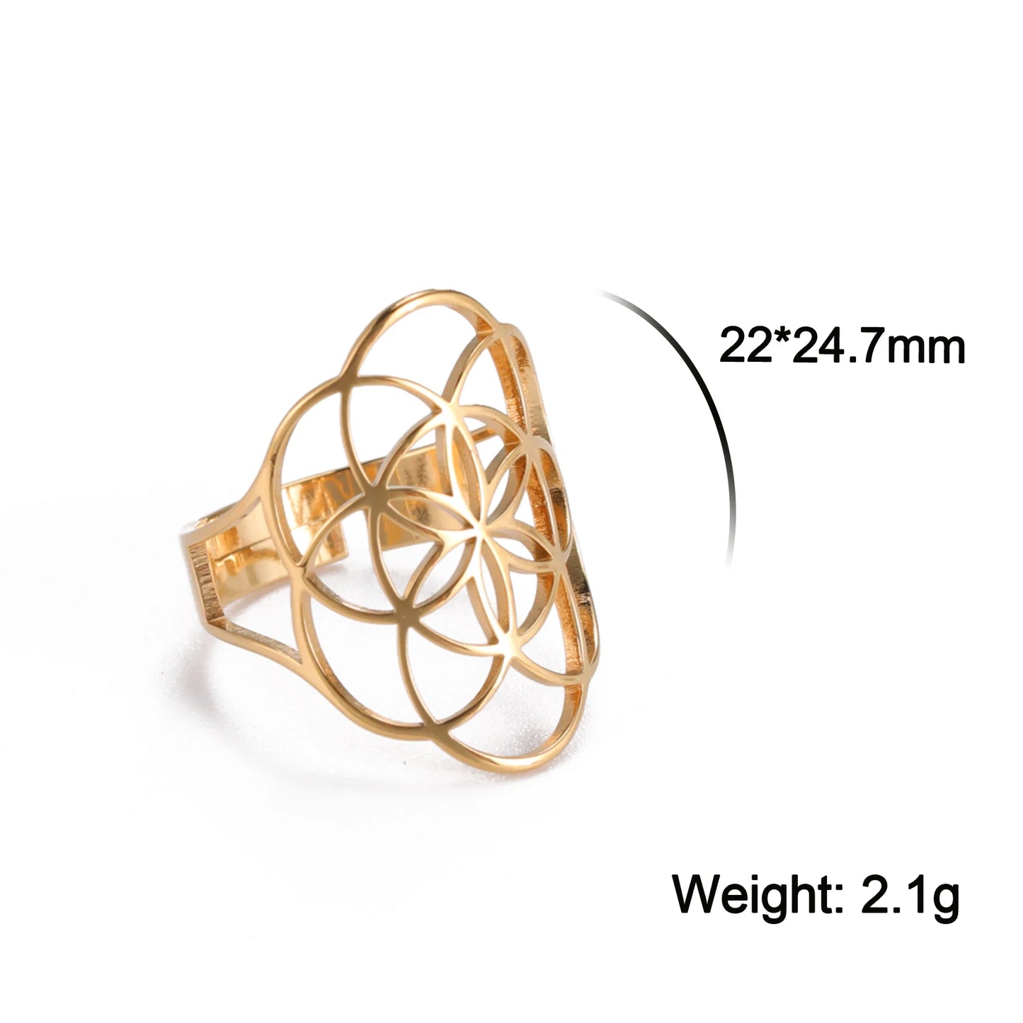 Unift Sacred Geometry Flower of Life Ring Adjustable Stainless Steel Ring Men Women Accessories Vintage Filigree Viking Jewelry