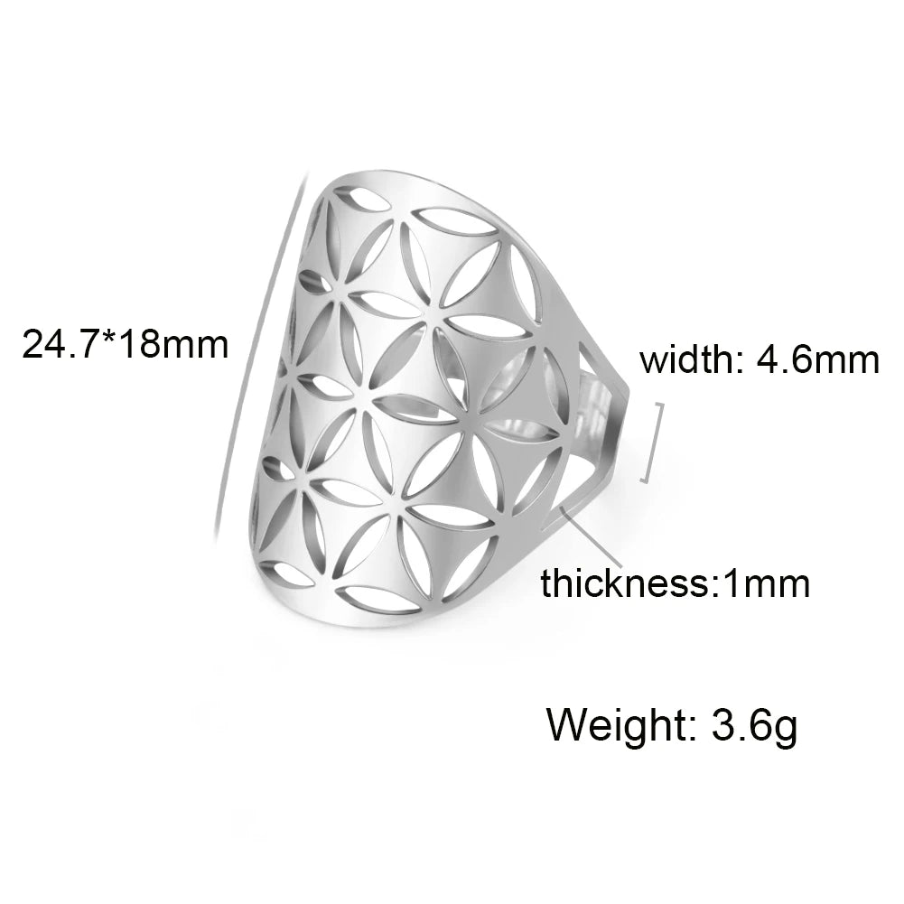 Unift Sacred Geometry Flower of Life Ring Adjustable Stainless Steel Ring Men Women Accessories Vintage Filigree Viking Jewelry
