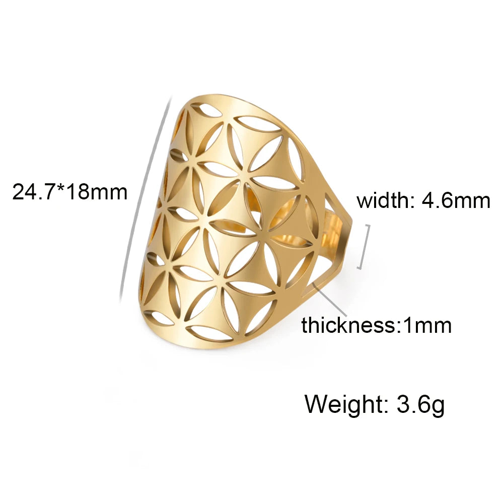 Unift Sacred Geometry Flower of Life Ring Adjustable Stainless Steel Ring Men Women Accessories Vintage Filigree Viking Jewelry