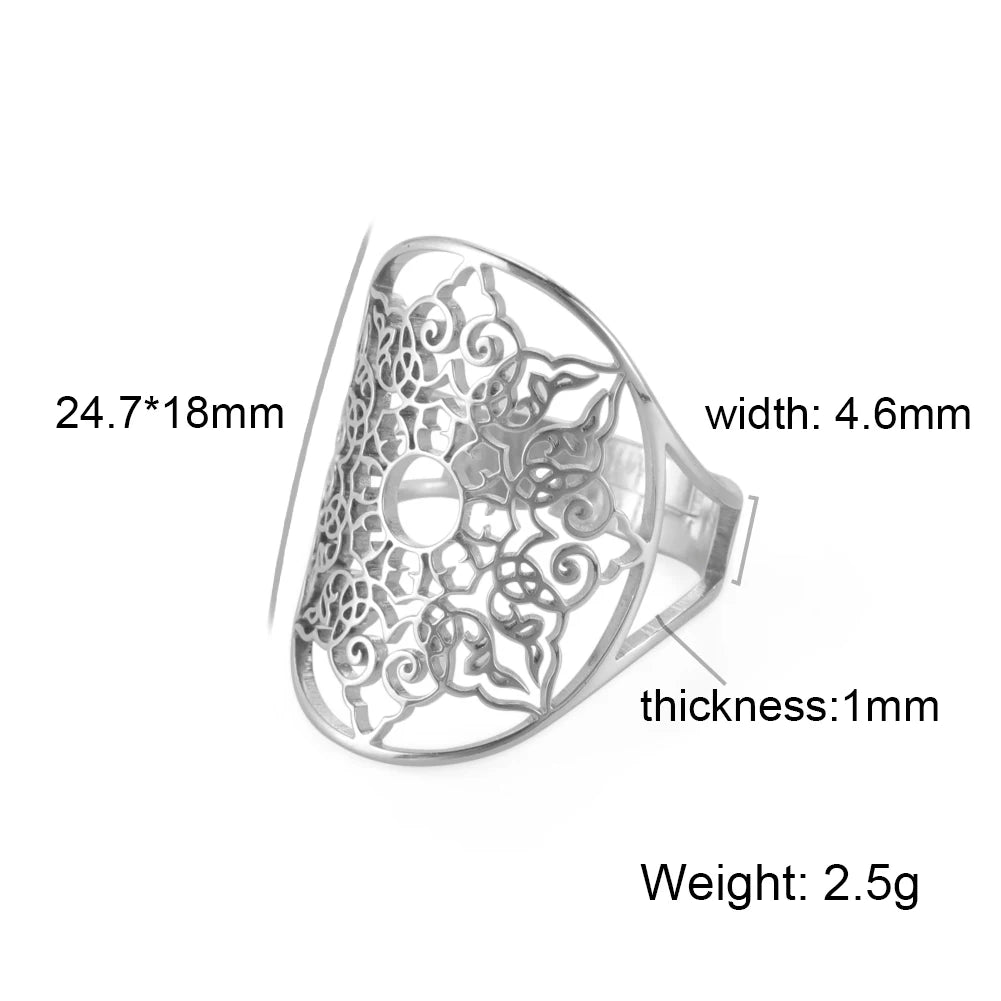 Unift Sacred Geometry Flower of Life Ring Adjustable Stainless Steel Ring Men Women Accessories Vintage Filigree Viking Jewelry