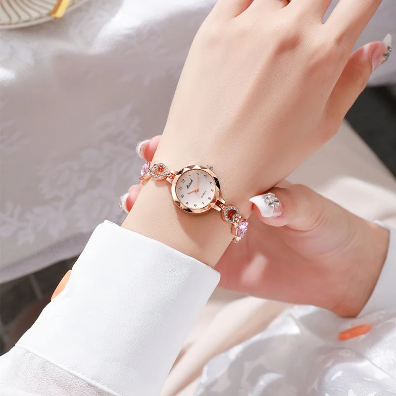 Gold-Blue Rhinestone Watch Jewelry Set