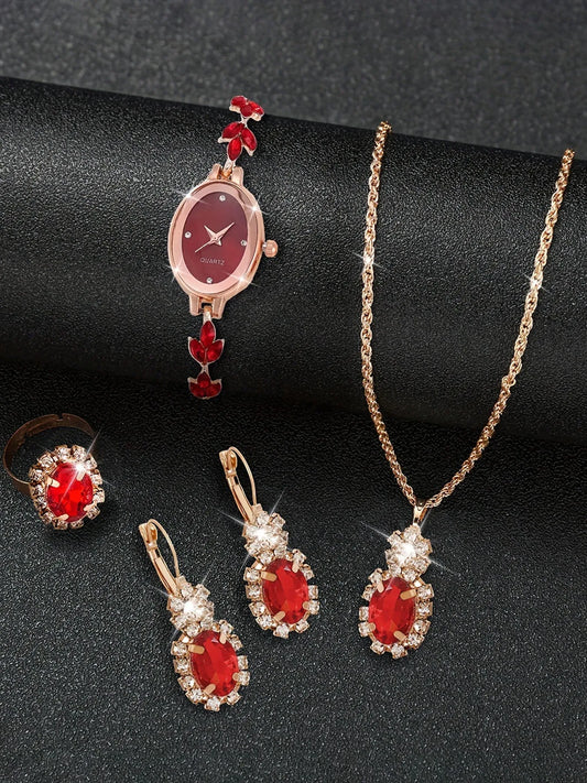 Women’s Diamond Watch & Jewelry Set (5pcs)