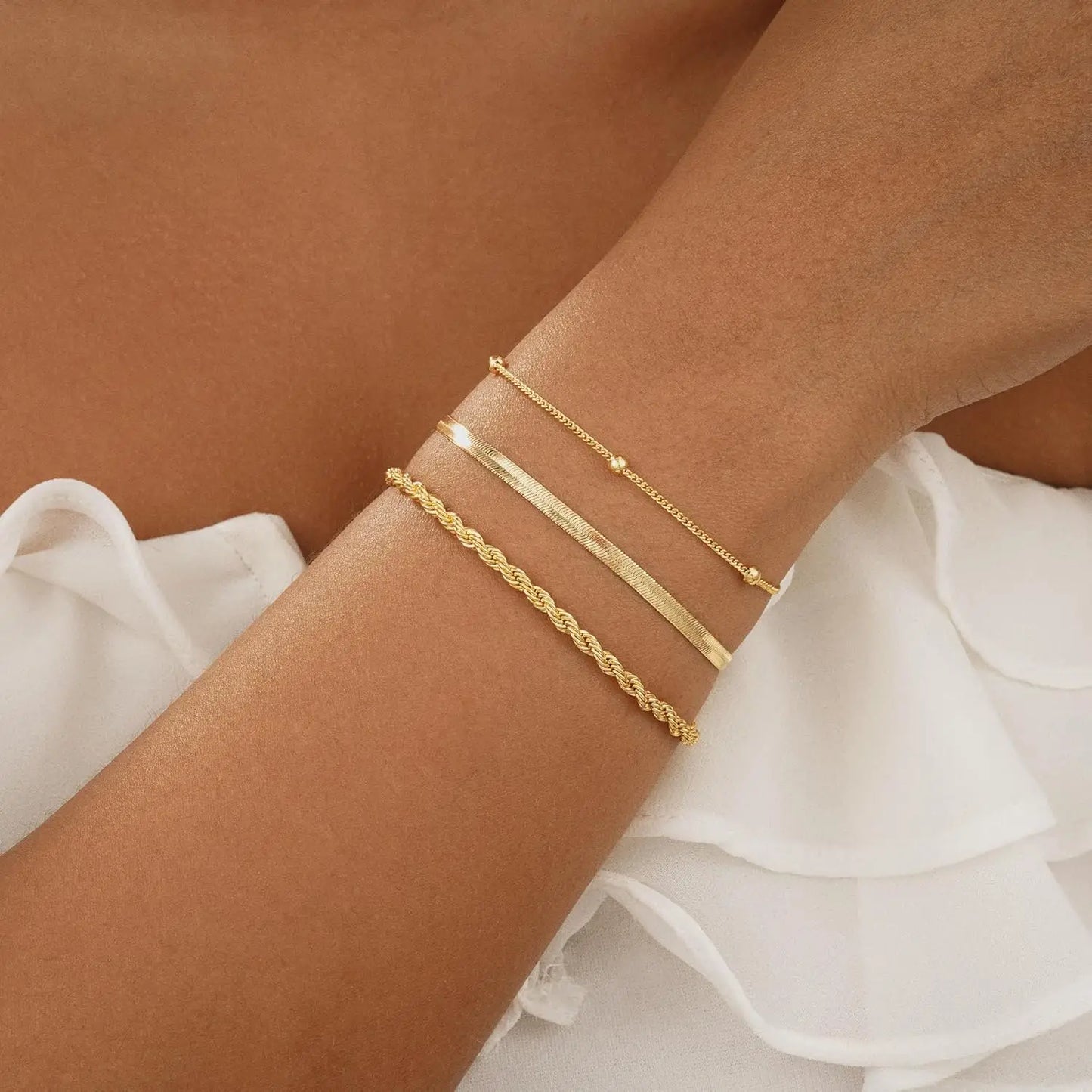 Women Gold Bracelets Non Tarnish Trendy 14K Gold Plated Waterproof Stackable Bracelets Stack Lightweight Jewelry Gift for Women