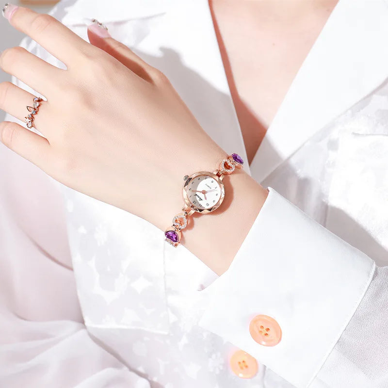 Gold-Blue Rhinestone Watch Jewelry Set