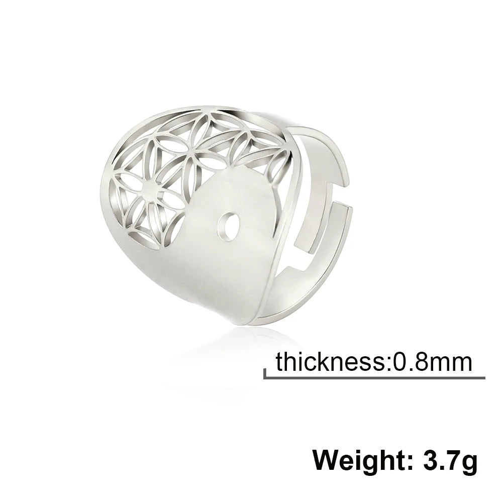 Unift Sacred Geometry Flower of Life Ring Adjustable Stainless Steel Ring Men Women Accessories Vintage Filigree Viking Jewelry