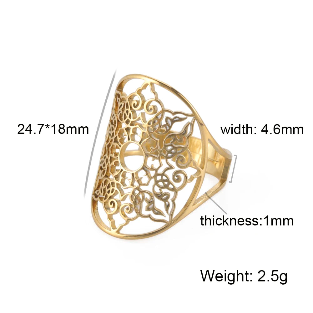 Unift Sacred Geometry Flower of Life Ring Adjustable Stainless Steel Ring Men Women Accessories Vintage Filigree Viking Jewelry
