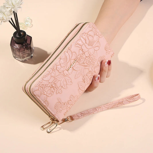 ENDAYCON Wallet for Women with Double Zipper Long Handbag Fashion