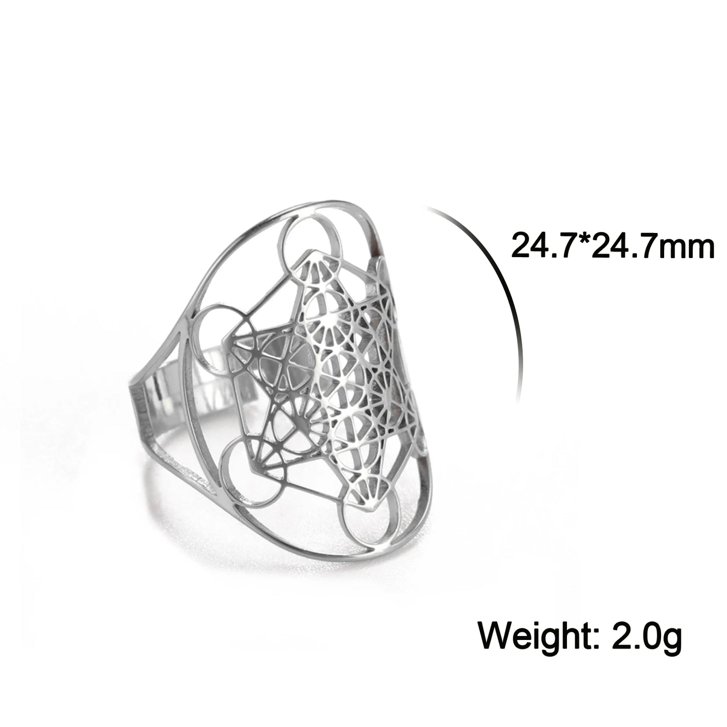 Unift Sacred Geometry Flower of Life Ring Adjustable Stainless Steel Ring Men Women Accessories Vintage Filigree Viking Jewelry