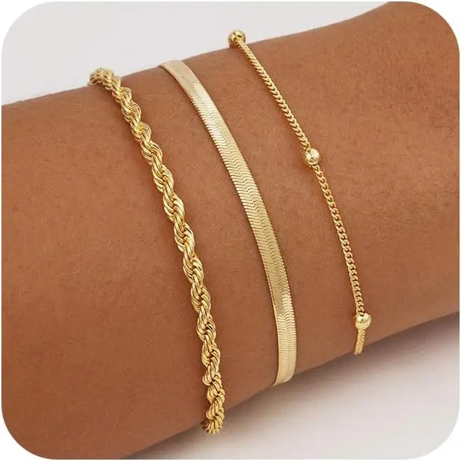 Women Gold Bracelets Non Tarnish Trendy 14K Gold Plated Waterproof Stackable Bracelets Stack Lightweight Jewelry Gift for Women