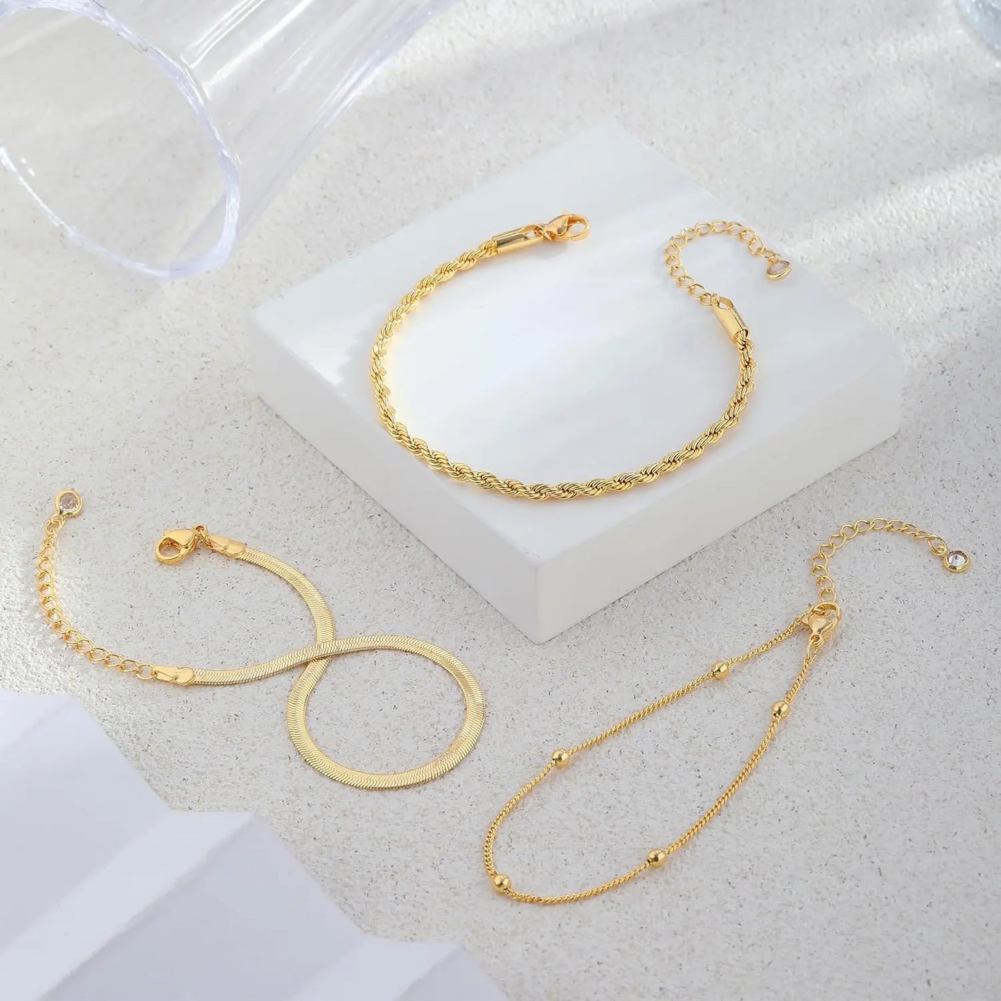 Women Gold Bracelets Non Tarnish Trendy 14K Gold Plated Waterproof Stackable Bracelets Stack Lightweight Jewelry Gift for Women