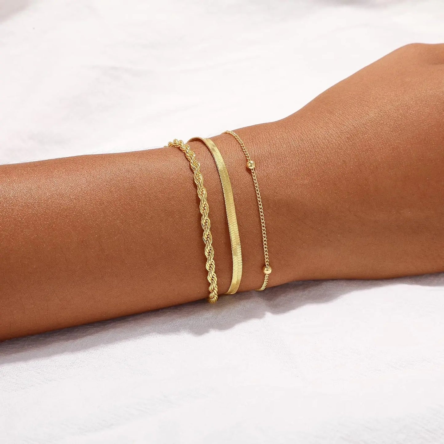 Women Gold Bracelets Non Tarnish Trendy 14K Gold Plated Waterproof Stackable Bracelets Stack Lightweight Jewelry Gift for Women
