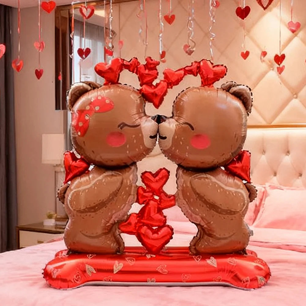 Kiss Love Bear Aluminum Film Balloon Valentine's Day Proposal Wedding Party Shower Birthday Decoration