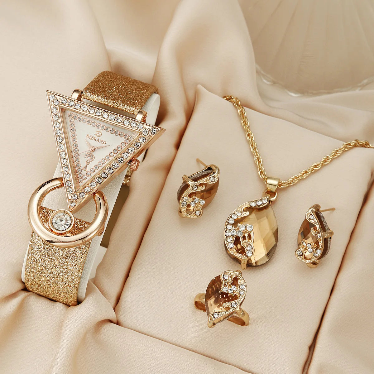 4-Piece Crystal Bracelet Watch Set