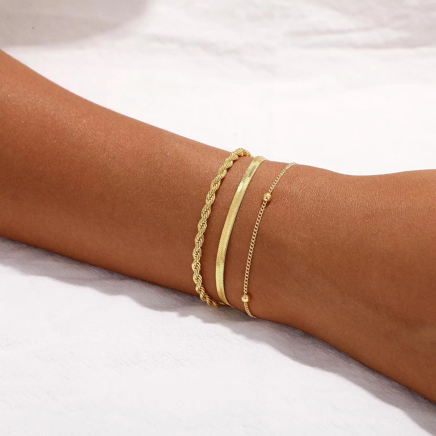Women Gold Bracelets Non Tarnish Trendy 14K Gold Plated Waterproof Stackable Bracelets Stack Lightweight Jewelry Gift for Women