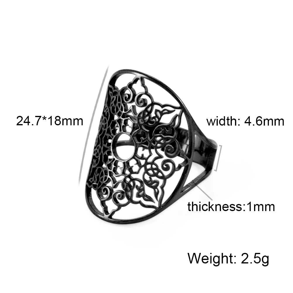 Unift Sacred Geometry Flower of Life Ring Adjustable Stainless Steel Ring Men Women Accessories Vintage Filigree Viking Jewelry