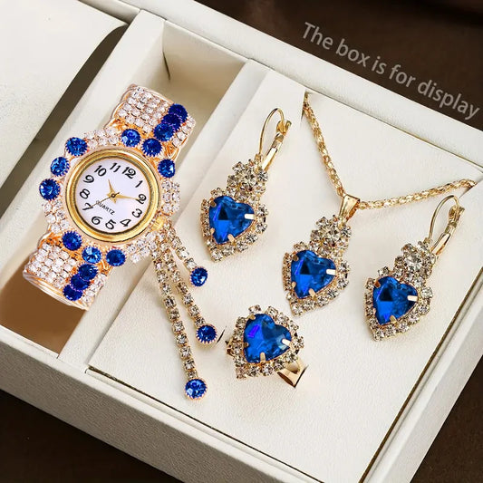 5PCS Luxury Rhinestone Women Watches Jewelry Set Fashion （Without Box）