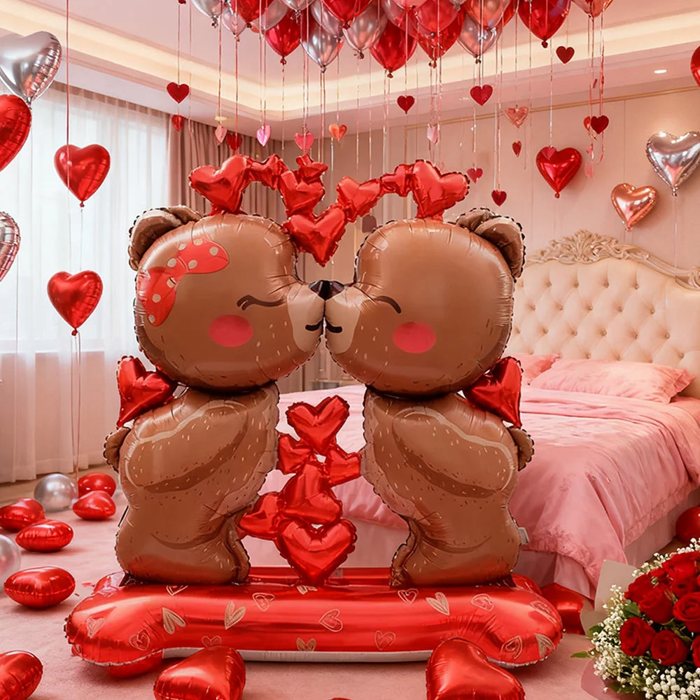 Kiss Love Bear Aluminum Film Balloon Valentine's Day Proposal Wedding Party Shower Birthday Decoration