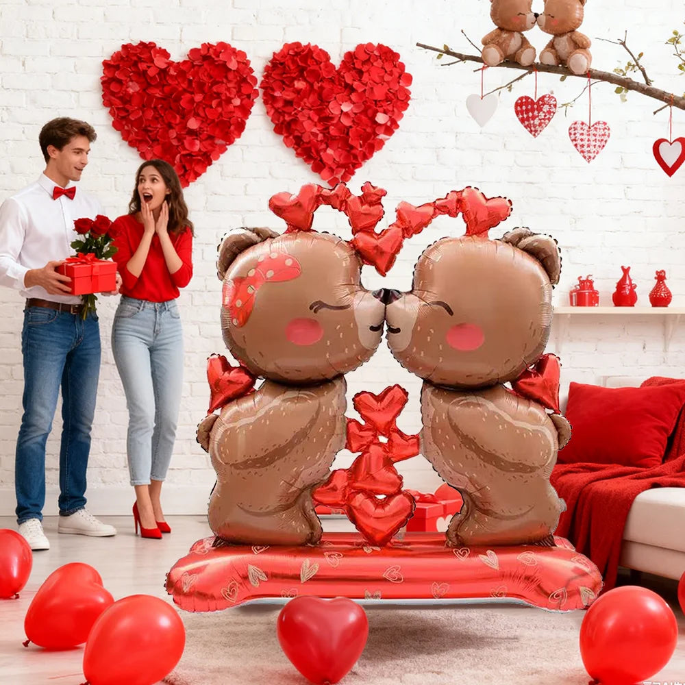 Kiss Love Bear Aluminum Film Balloon Valentine's Day Proposal Wedding Party Shower Birthday Decoration