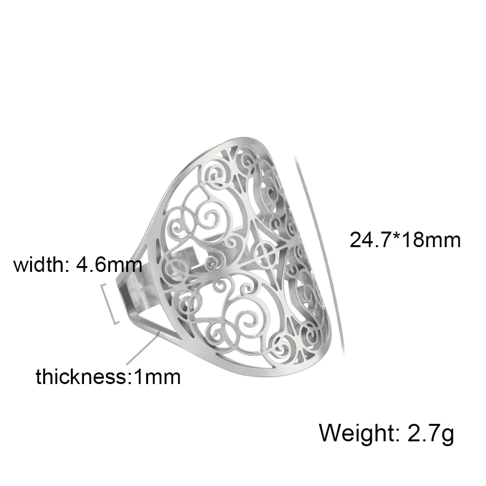 Unift Sacred Geometry Flower of Life Ring Adjustable Stainless Steel Ring Men Women Accessories Vintage Filigree Viking Jewelry