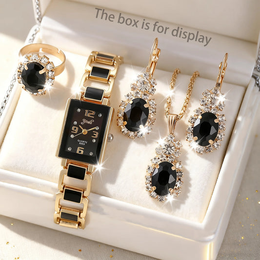 Women’s Rectangle Bracelet Watch & Jewelry Set (Without Box)