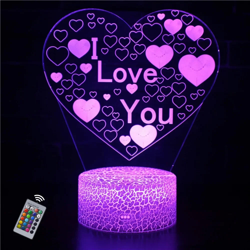 Heart LED Lamp I Love You Night Light Room Decor USB Table Bedside Lamp Romantic Valentines Gift for Lover Boyfriend Girlfriend