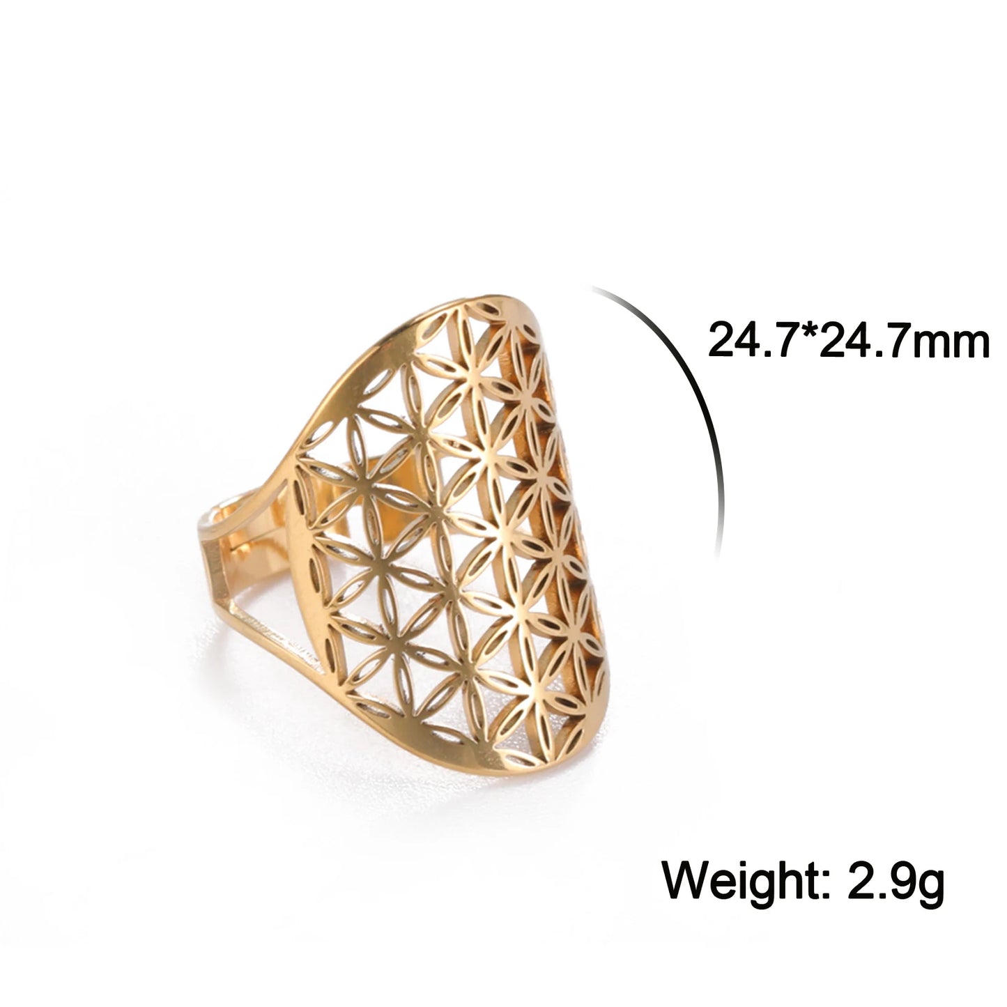Unift Sacred Geometry Flower of Life Ring Adjustable Stainless Steel Ring Men Women Accessories Vintage Filigree Viking Jewelry