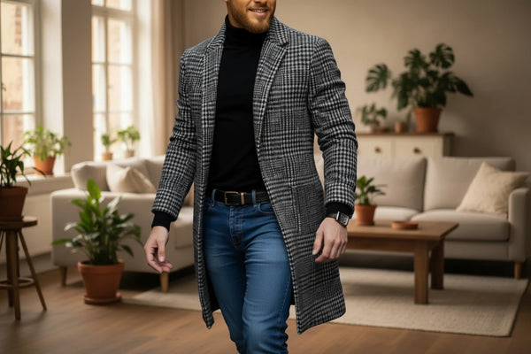 Classic Warm Houndstooth Trench Coat